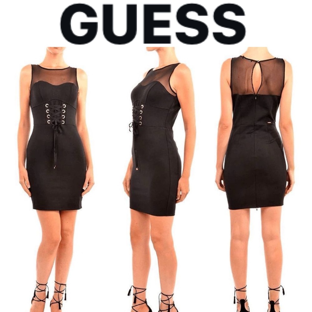 GUESS ROSITA BLACK ILLUSION CORSET SLEEVELESS BODYCON DRESS **NWT**